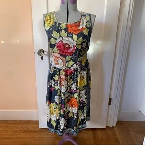 Johnny Was 100% Silk Floral Midi Dress Sleeveless Mixed Print Black XS Repaired